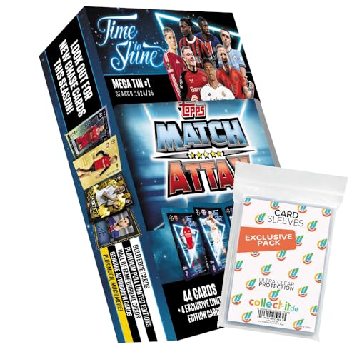 Bundle mit Match Attax Champions League 2024/25 - Trading Cards - 1 Tin Box (zufällige Auswahl) + Exklusive Collect-it Hüllen von collect-it.de MY HOME OF CARDS + TOYS