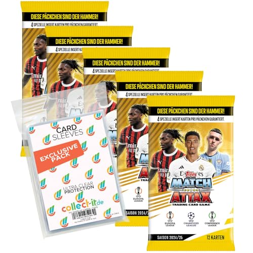 Bundle mit Match Attax Champions League 2024/25 - Trading Cards - 5 Booster + Exklusive Collect-it Hüllen von collect-it.de MY HOME OF CARDS + TOYS