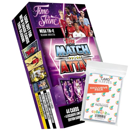 Bundle mit Match Attax CL 2024/25 - Trading Cards - Mega Tin Box + Exklusive Collect-it Hüllen (1 Mega Tin Box Time to Shine #2) von collect-it.de MY HOME OF CARDS + TOYS