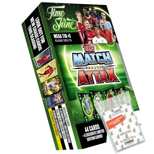 Bundle mit Match Attax CL 2024/25 - Trading Cards - Mega Tin Box + Exklusive Collect-it Hüllen (1 Mega Tin Box Time to Shine #3) von collect-it.de MY HOME OF CARDS + TOYS