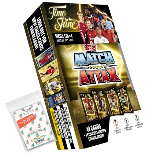 Bundle mit Match Attax CL 2024/25 - Trading Cards - Mega Tin Box + Exklusive Collect-it Hüllen (1 Mega Tin Box Time to Shine #4) von collect-it.de MY HOME OF CARDS + TOYS