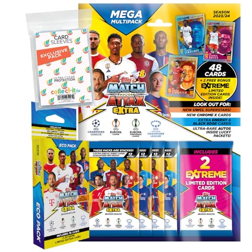 Bundle mit Match Attax Champions League 2023/24 EXTRA - Trading Cards - 1 Blister + 1 Multipack + Exklusive Collect-it Hüllen von collect-it.de MY HOME OF CARDS + TOYS