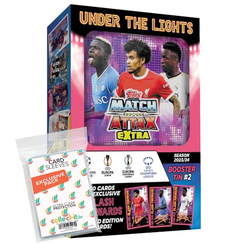 Bundle mit Match Attax Champions League 2023/24 EXTRA - Trading Cards - 1 Under The Lights Mini Tin Box #2 + Exklusive Collect-it Hüllen von collect-it.de MY HOME OF CARDS + TOYS