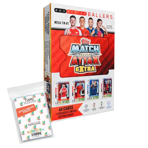 Bundle mit Match Attax Champions League 2024/25 EXTRA - Trading Cards - 1 Box Office Baller Tin Box #1 + Exklusive Collect-it Hüllen von collect-it.de MY HOME OF CARDS + TOYS