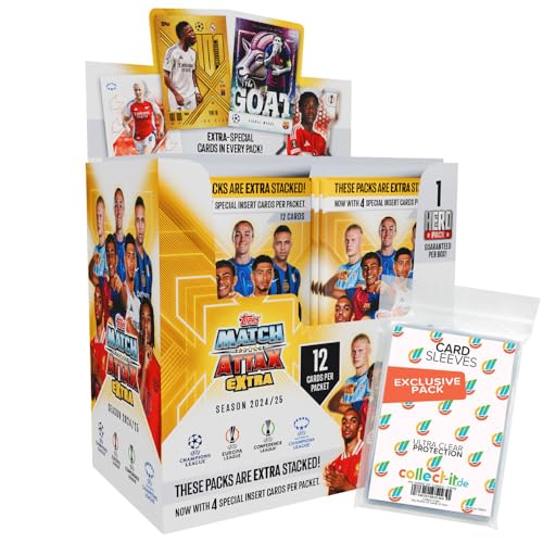 Bundle mit Match Attax Champions League 2024/25 EXTRA - Trading Cards - 1 Display (24 Booster) + Exklusive Collect-it Hüllen von collect-it.de MY HOME OF CARDS + TOYS