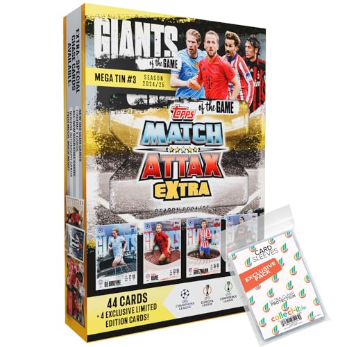 Bundle mit Match Attax Champions League 2024/25 EXTRA - Trading Cards - 1 Giants of The Game Tin Box #3 + Exklusive Collect-it Hüllen von collect-it.de MY HOME OF CARDS + TOYS