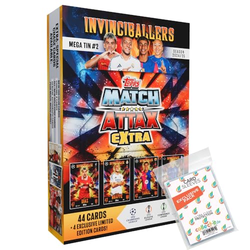 Bundle mit Match Attax Champions League 2024/25 EXTRA - Trading Cards - 1 Invinciballer Tin Box #2 + Exklusive Collect-it Hüllen von collect-it.de MY HOME OF CARDS + TOYS