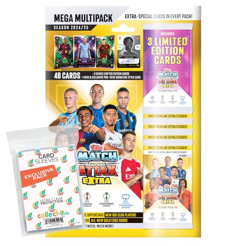 Bundle mit Match Attax Champions League 2024/25 EXTRA - Trading Cards - 1 Multipack + Exklusive Collect-it Hüllen von collect-it.de MY HOME OF CARDS + TOYS