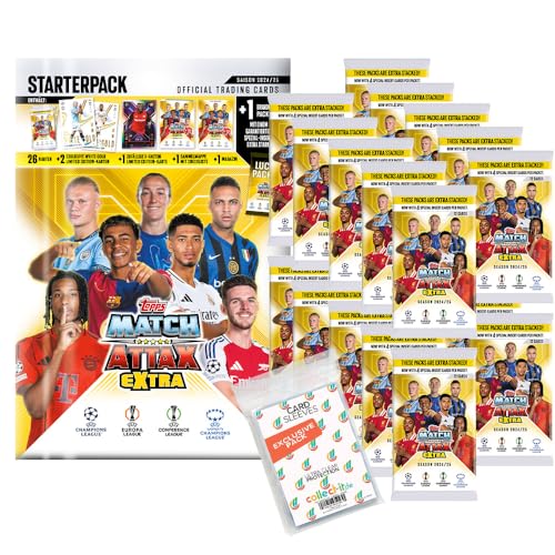 Bundle mit Match Attax Champions League 2024/25 EXTRA - Trading Cards - 1 Starter + 20 Booster + Exklusive Collect-it Hüllen,1 Booster mit 12 Karten, mindestens 4 Spezial Karten dabei von collect-it.de MY HOME OF CARDS + TOYS