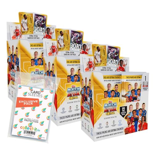 Bundle mit Match Attax Champions League 2024/25 EXTRA - Trading Cards - 3 Display (72 Booster) + Exklusive Collect-it Hüllen von collect-it.de MY HOME OF CARDS + TOYS