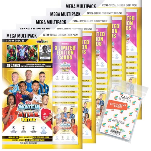 Bundle mit Match Attax Champions League 2024/25 EXTRA - Trading Cards - 5 Multipacks + Exklusive Collect-it Hüllen, 4 Booster + 3 zufällige Limitierte Karten und 1 Exklusive Limitierte Karte von collect-it.de MY HOME OF CARDS + TOYS