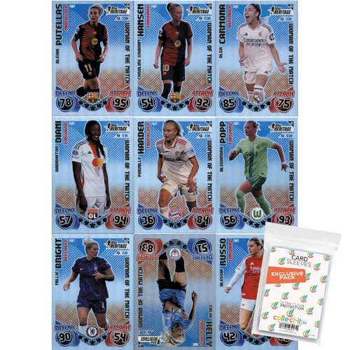 Bundle mit Match Attax Champions League 2024/25 EXTRA - Trading Cards - Alle 9 UWCL Woman of The Match Heritage Karten + Exklusive Collect-it Hüllen von collect-it.de MY HOME OF CARDS + TOYS