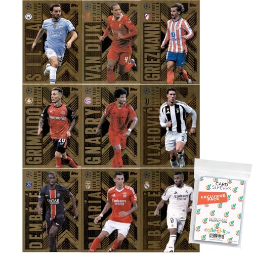 Bundle mit Match Attax Champions League 2024/25 - Trading Cards - 9 Verschiedene Gold Edge Edition Karten + Exklusive Collect-it Hüllen von collect-it.de MY HOME OF CARDS + TOYS