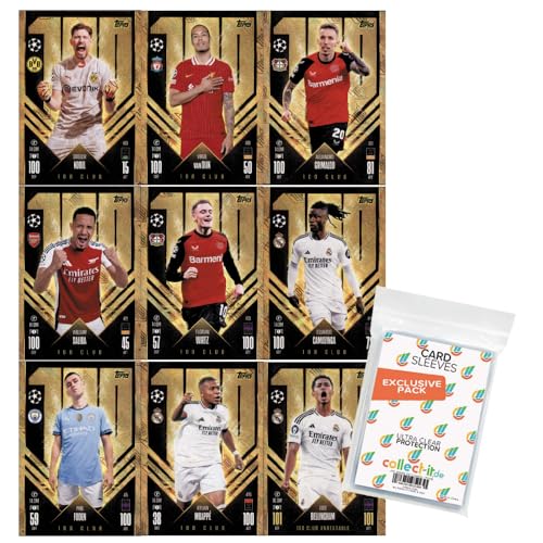 Bundle mit Match Attax Champions League 2024/25 - Trading Cards - Alle 9 100 Club Karten + Exklusive Collect-it Hüllen von collect-it.de MY HOME OF CARDS + TOYS