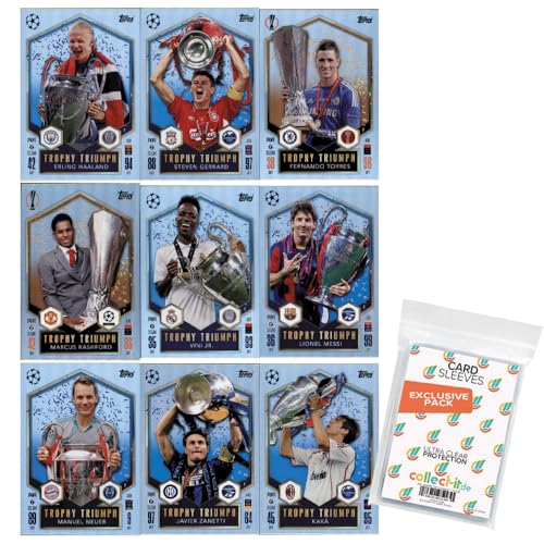 Bundle mit Match Attax Champions League 2024/25 - Trading Cards - Alle 9 Trophy Triumph Karten + Exklusive Collect-it Hüllen von collect-it.de MY HOME OF CARDS + TOYS