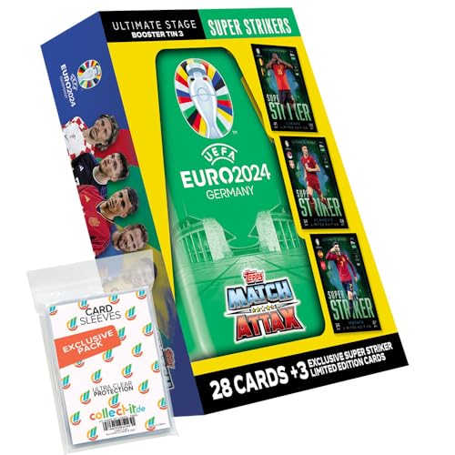 Bundle mit Match Attax UEFA Euro 2024 Germany - 1 Mini Tin Box Super Strikers + Exklusive Collect-it Hüllen von collect-it.de MY HOME OF CARDS + TOYS