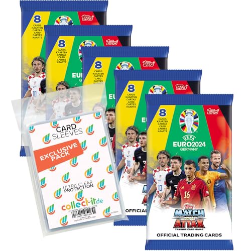 Bundle mit Match Attax UEFA Euro 2024 Germany - 5 Booster + Exklusive Collect-it Hüllen von collect-it.de MY HOME OF CARDS + TOYS