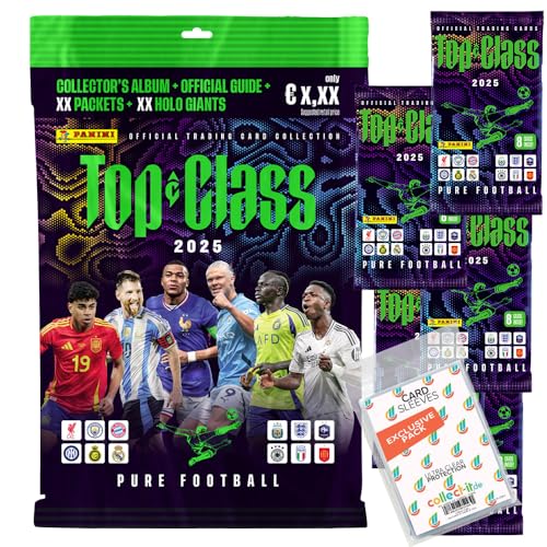 Bundle mit Top Class Pure Football 2025 - Trading Cards - 1 Starter + 5 Booster + Exklusive Collect-it Hüllen von collect-it.de MY HOME OF CARDS + TOYS