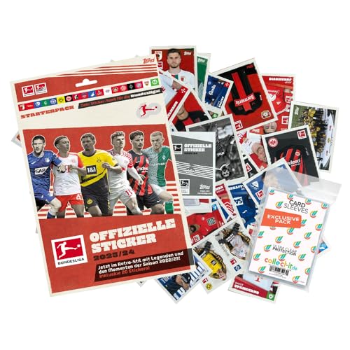 Bundle mit Topps Bundesliga Sammelsticker 2023/24-1 Sammelalbum + 50 Verschiedene Sticker (zufällige Auswahl)+ Exklusive Collect-it Hüllen von collect-it.de MY HOME OF CARDS + TOYS