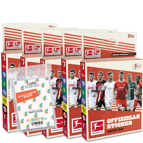 Bundle mit Topps Bundesliga Sammelsticker 2023/24-5 Blister+ Exklusive Collect-it Hüllen von collect-it.de MY HOME OF CARDS + TOYS