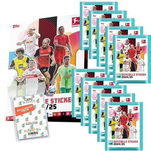 Bundle mit Topps Bundesliga Sammelsticker 2024/2025-1 Album + 10 Tüten+ Exklusive Collect-it Hüllen von collect-it.de MY HOME OF CARDS + TOYS