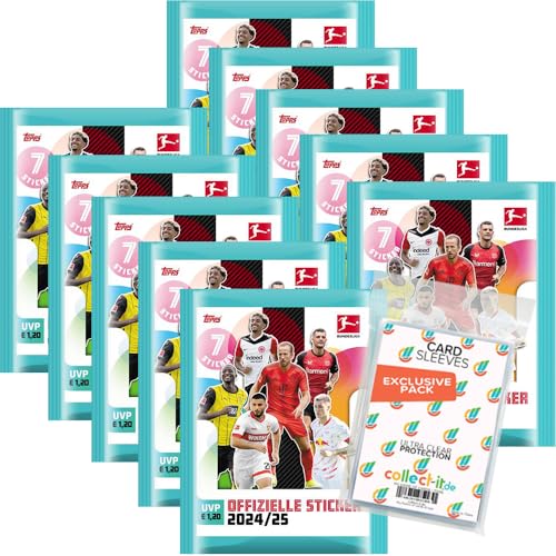 Bundle mit Topps Bundesliga Sammelsticker 2024/2025-10 Tüten + Exklusive Collect-it Hüllen von collect-it.de MY HOME OF CARDS + TOYS