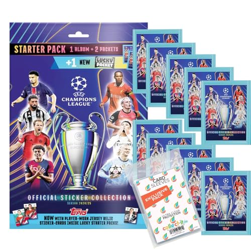 Bundle mit Topps - CL 2024/2025 - Sammelsticker - 1 Starterpack + 10 Tüten + Exklusive Collect-it Hüllen von collect-it.de MY HOME OF CARDS + TOYS