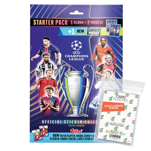 Bundle mit Topps - CL 2024/2025 - Sammelsticker - 1 Starterpack + Exklusive Collect-it Hüllen von collect-it.de MY HOME OF CARDS + TOYS