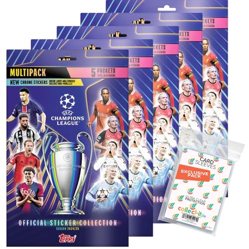 Bundle mit Topps - CL 2024/2025 - Sammelsticker - 5 Multipacks + Exklusive Collect-it Hüllen von collect-it.de MY HOME OF CARDS + TOYS