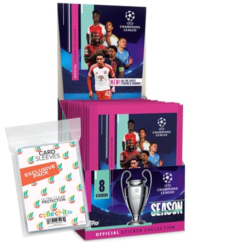 Bundle mit Topps - Champions League 2023/24 - Sammelsticker - 1 Display (50 Tüten) + Exklusive Collect-it Hüllen von collect-it.de MY HOME OF CARDS + TOYS