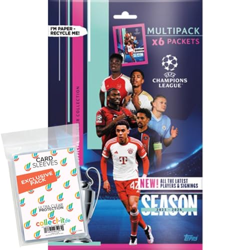 Bundle mit Topps - Champions League 2023/24 - Sammelsticker - 1 Multipack + Exklusive Collect-it Hüllen von collect-it.de MY HOME OF CARDS + TOYS