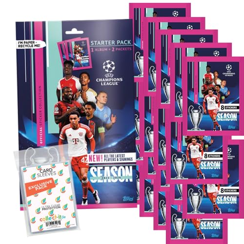 Bundle mit Topps - Champions League 2023/24 - Sammelsticker - 1 Starterpack + 20 Tüten + Exklusive Collect-it Hüllen von collect-it.de MY HOME OF CARDS + TOYS