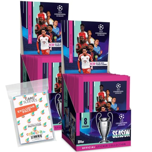 Bundle mit Topps - Champions League 2023/24 - Sammelsticker - 2 Displays (100 Tüten) + Exklusive Collect-it Hüllen von collect-it.de MY HOME OF CARDS + TOYS