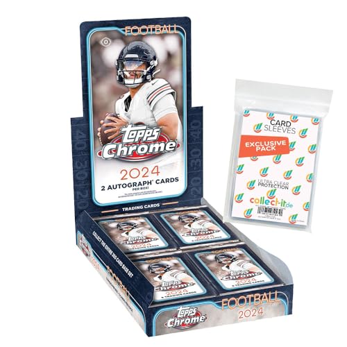 Bundle mit Topps Chrome Football 2024-1 Hobby Box + Exklusive Collect-it Hüllen 12 Packs pro Box und 8 Karten pro Pack, 2 Autogrammkarten garantiert von collect-it.de MY HOME OF CARDS + TOYS