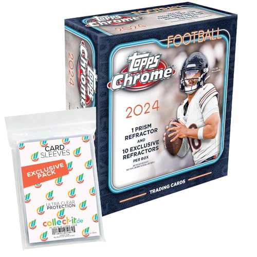 Bundle mit Topps Chrome Football 2024-1 Mega Box + Exklusive Collect-it Hüllen 7 Packs pro Box mit je 6 Karten pro Pack, 1 Prism Refractor und 10 Exklusive Refractor Karten garantiert von collect-it.de MY HOME OF CARDS + TOYS