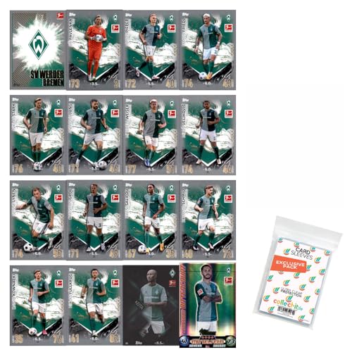 Bundle mit Topps Match Attax Bundesliga - 2023/24 - Mannschaftspaket - SV Werder Bremen + Exklusive Collect-it Hüllen von collect-it.de MY HOME OF CARDS + TOYS