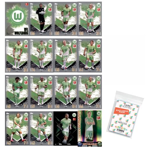 Bundle mit Topps Match Attax Bundesliga - 2023/24 - Mannschaftspaket - VFL Wolfsburg + Exklusive Collect-it Hüllen von collect-it.de MY HOME OF CARDS + TOYS