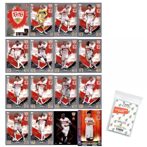 Bundle mit Topps Match Attax Bundesliga - 2023/24 - Mannschaftspaket - VfB Stuttgart + Exklusive Collect-it Hüllen von collect-it.de MY HOME OF CARDS + TOYS