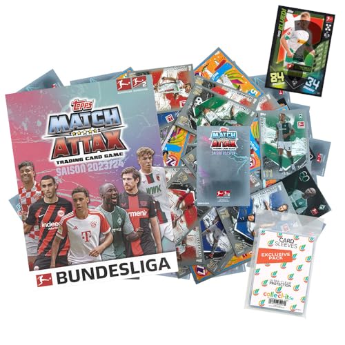 Bundle mit Topps Match Attax Bundesliga - 2023/24 - Sparangebote + Exklusive Collect-it Hüllen (1 Sammelmappe + 100 Verschiedene, zufällige Karten) von collect-it.de MY HOME OF CARDS + TOYS