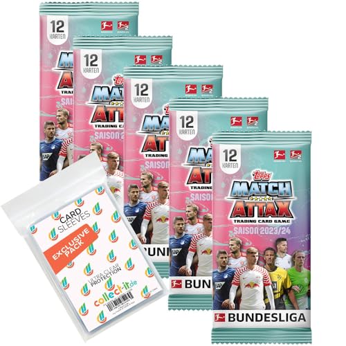 Bundle mit Topps Match Attax Bundesliga - 2023-2024 - 5 Booster + Exklusive Collect-it Hüllen von collect-it.de MY HOME OF CARDS + TOYS