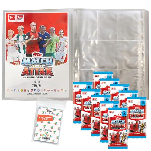 Bundle mit Topps Match Attax Bundesliga - 2024/2025-1 Leere Sammelmappe + 10 Booster + Exklusive Collect-it Hüllen von collect-it.de MY HOME OF CARDS + TOYS