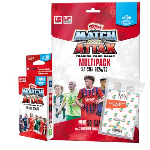 Bundle mit Topps Match Attax Bundesliga - 2024/2025-1 Blister + 1 Multipack + Exklusive Collect-it Hüllen von collect-it.de MY HOME OF CARDS + TOYS