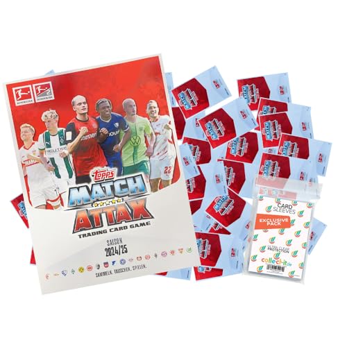 Bundle mit Topps Match Attax Bundesliga - 2024/2025 + Exklusive Collect-it Hüllen (1 Leere Sammelmappe + 100 Verschiedene, zufällige Karten) von collect-it.de MY HOME OF CARDS + TOYS