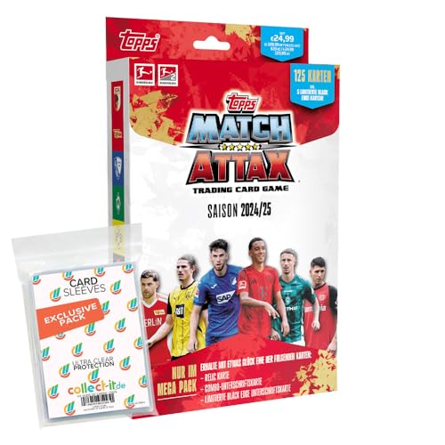 Bundle mit Topps Match Attax Bundesliga - 2024/2025-1 Mega Pack + Exklusive Collect-it Hüllen von collect-it.de MY HOME OF CARDS + TOYS