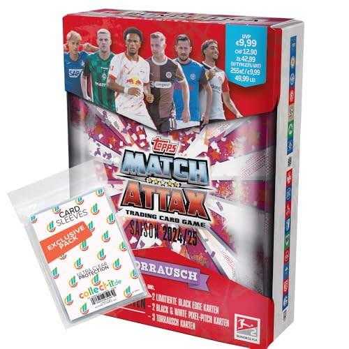 Bundle mit Topps Match Attax Bundesliga - 2024/2025-1 Mini Tin Box (zufällige Auswahl) + Exklusive Collect-it Hüllen von collect-it.de MY HOME OF CARDS + TOYS