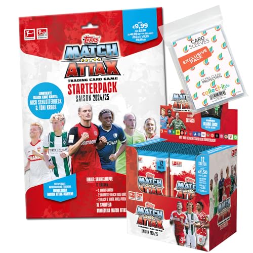 Bundle mit Topps Match Attax Bundesliga - 2024/2025-1 Starter + 1 Display (36 Booster) + Exklusive Collect-it Hüllen von collect-it.de MY HOME OF CARDS + TOYS