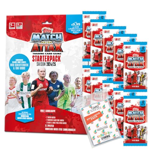 Bundle mit Topps Match Attax Bundesliga - 2024/2025-1 Starter + 10 Booster + Exklusive Collect-it Hüllen von collect-it.de MY HOME OF CARDS + TOYS