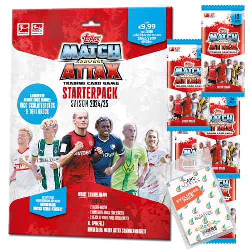 Bundle mit Topps Match Attax Bundesliga - 2024/2025-1 Starter + 5 Booster + Exklusive Collect-it Hüllen von collect-it.de MY HOME OF CARDS + TOYS