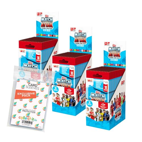 Bundle mit Topps Match Attax Bundesliga - 2024/2025-3 Powerpack Display (42 Booster) + Exklusive Collect-it Hüllen von collect-it.de MY HOME OF CARDS + TOYS