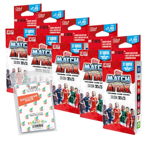 Bundle mit Topps Match Attax Bundesliga - 2024/2025-5 Blister + Exklusive Collect-it Hüllen von collect-it.de MY HOME OF CARDS + TOYS